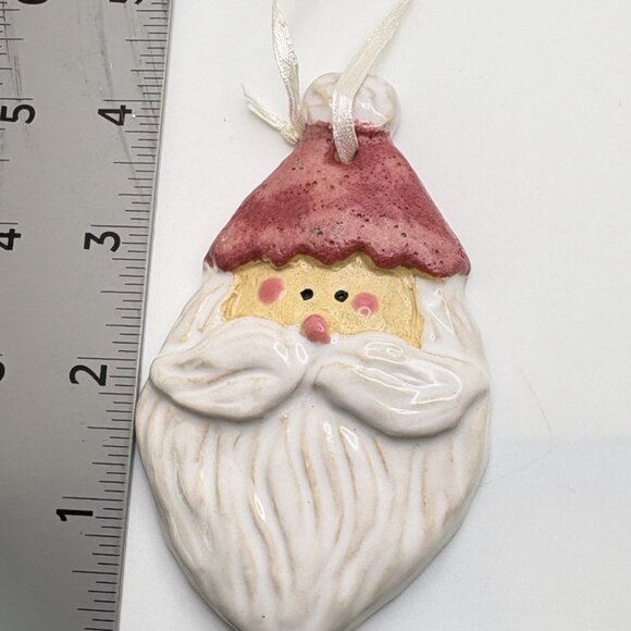 Vintage Santa Claus Face Christmas Tree Ornament Glossy Ceramic - Picture 3 of 6